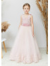 Scoop Neck Velvet Lace Tulle V Back Flower Girl Dress